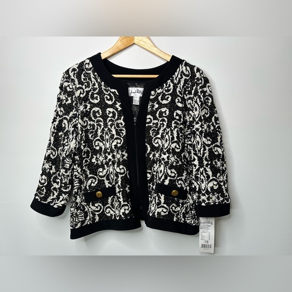 NWT Joseph Ribkoff Baroque Metallic Sequin Jacket | Black Ivory Gold | Size 18 - Picture 2 of 9
